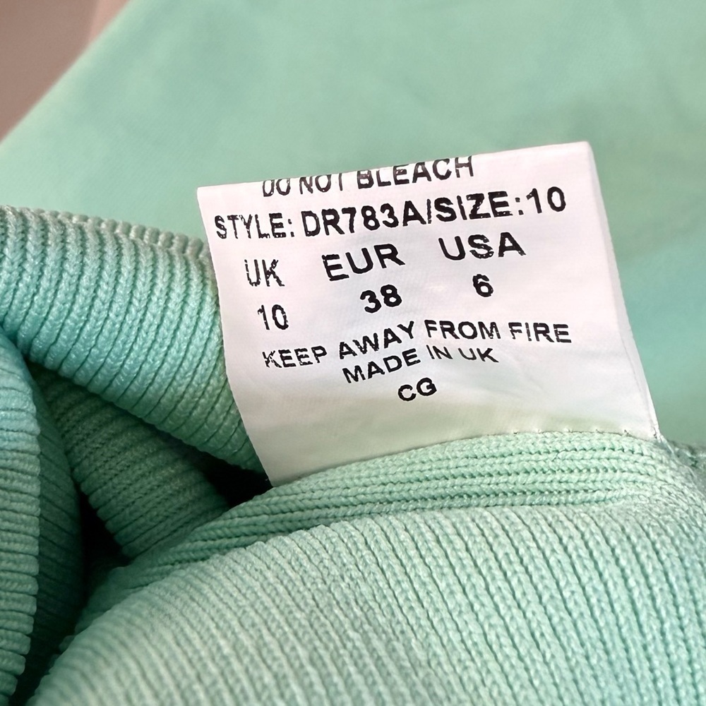 Goddiva London Mint Green Bodycon Dress Size 6 Off-Shoulder Midi Cocktail Dress - Picture 7 of 10